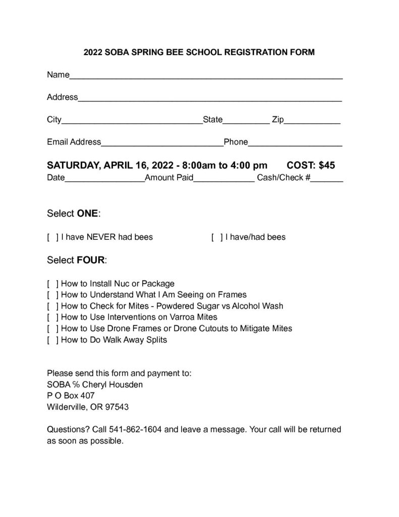 SOBA-2022-BEE-SCHOOL-REGISTRATION-FORM-1 - Southern Oregon Beekeepers ...